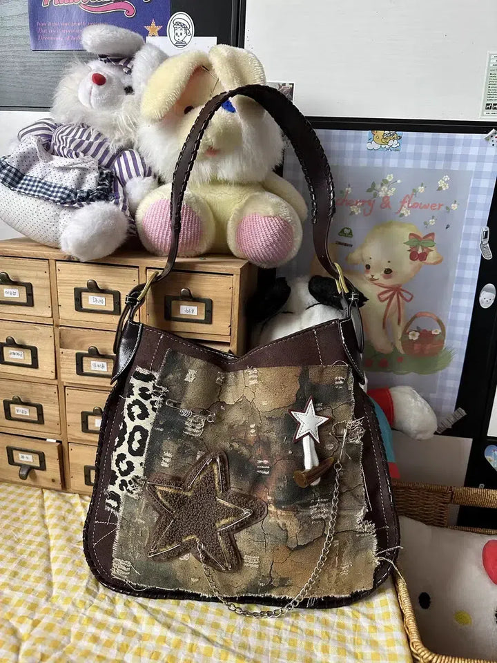 Y2K Star Patch Distressed Bag - Vedlit
