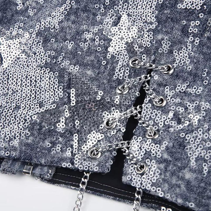Y2K Star Sequined Crop Top - Vedlit