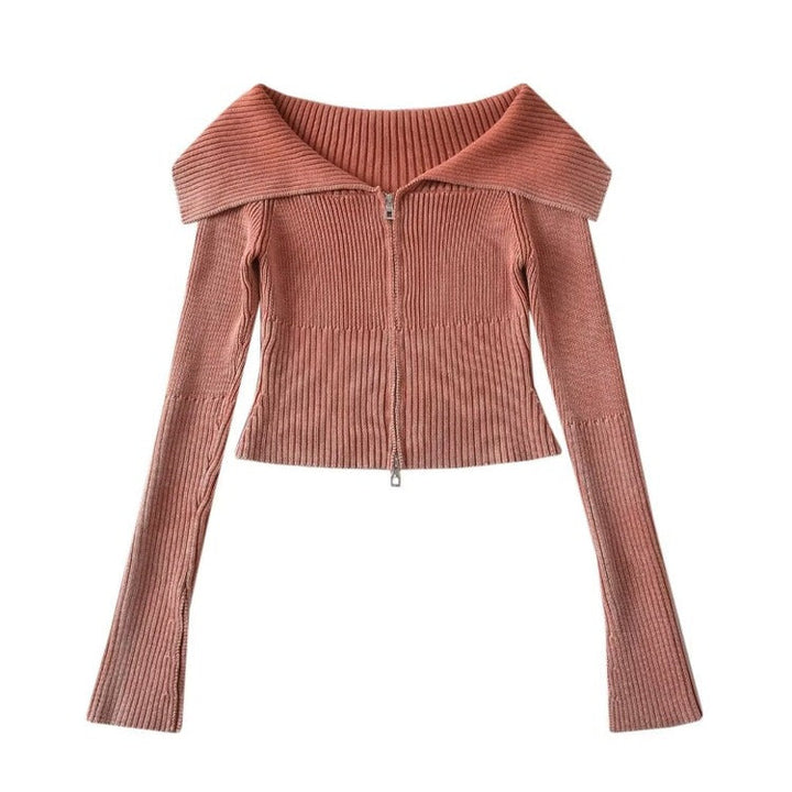Y2K Off-Shoulder Zip-Up Top - Vedlit