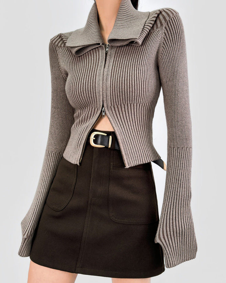 Y2K Off-Shoulder Zip-Up Top - Vedlit