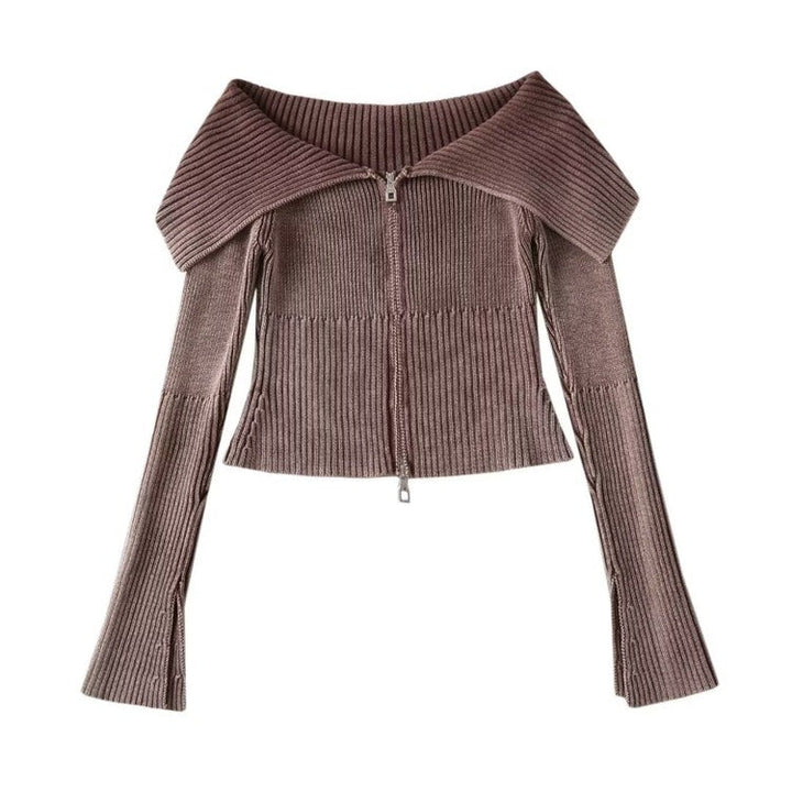 Y2K Off-Shoulder Zip-Up Top - Vedlit