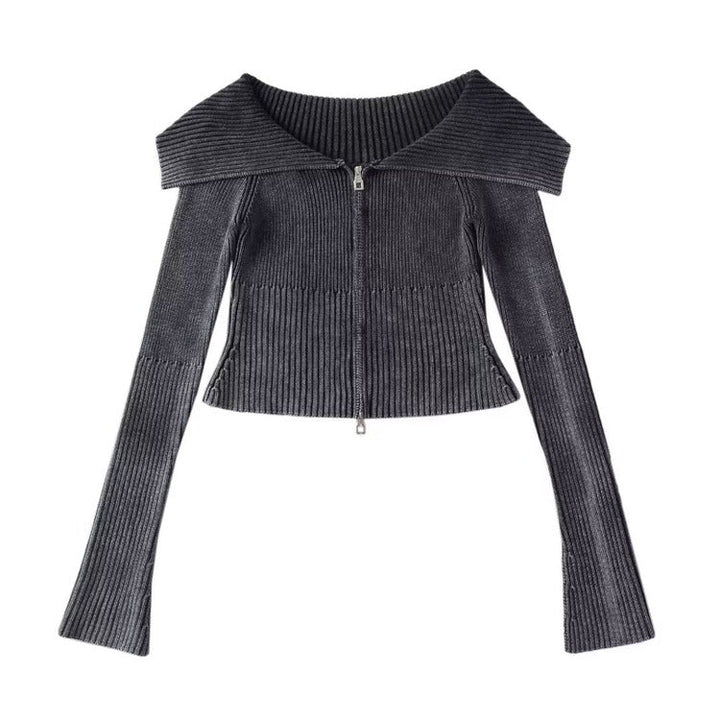 Y2K Off-Shoulder Zip-Up Top - Vedlit