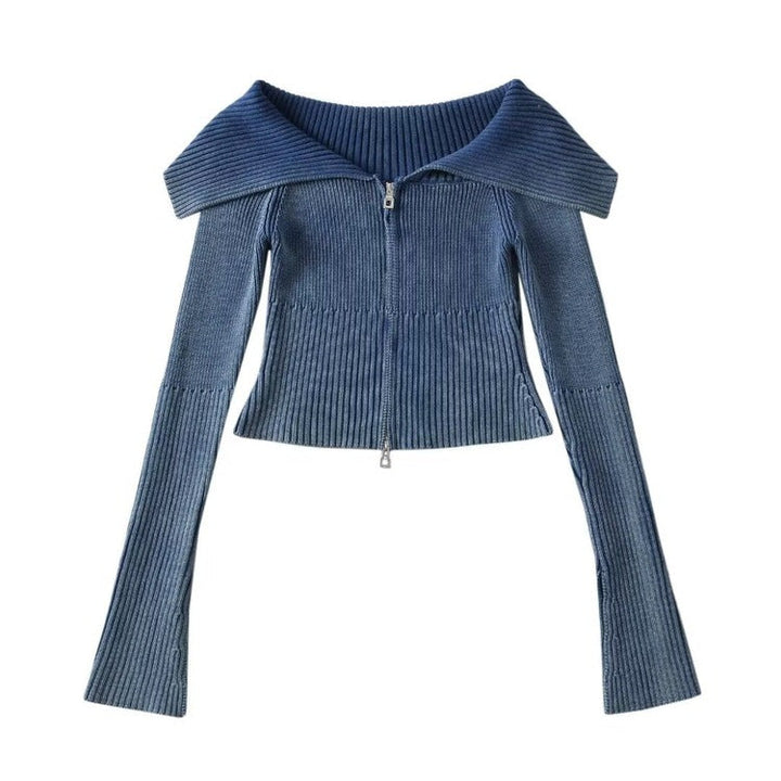 Y2K Off-Shoulder Zip-Up Top - Vedlit