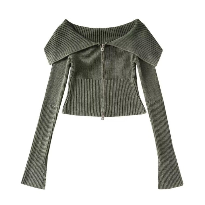 Y2K Off-Shoulder Zip-Up Top - Vedlit