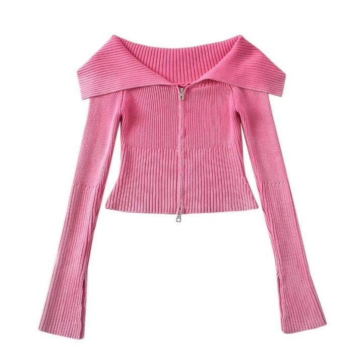 Y2K Off-Shoulder Zip-Up Top - Vedlit