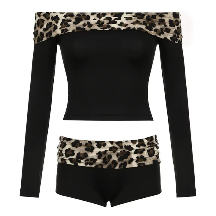 Y2K Leopard Bardot Top & Shorts Set - Vedlit