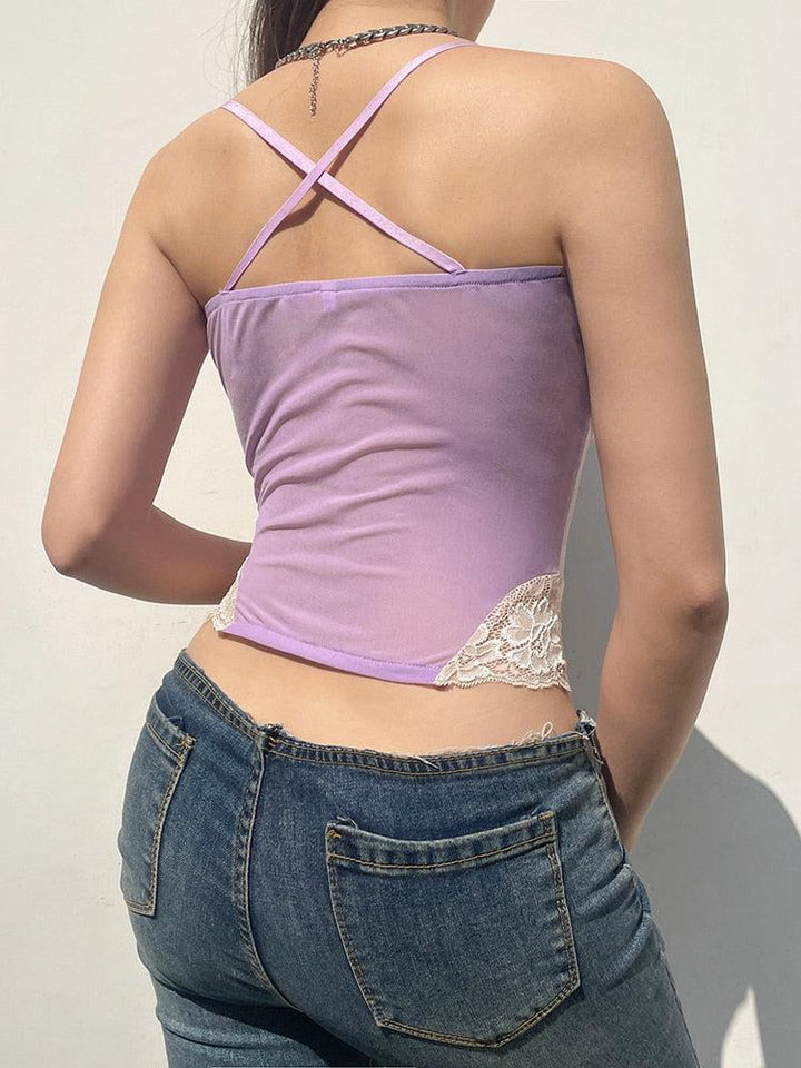 Y2K Lace Strap Crop Top - Vedlit