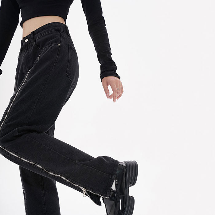 Zip Up Leg Grunge Jeans - Vedlit