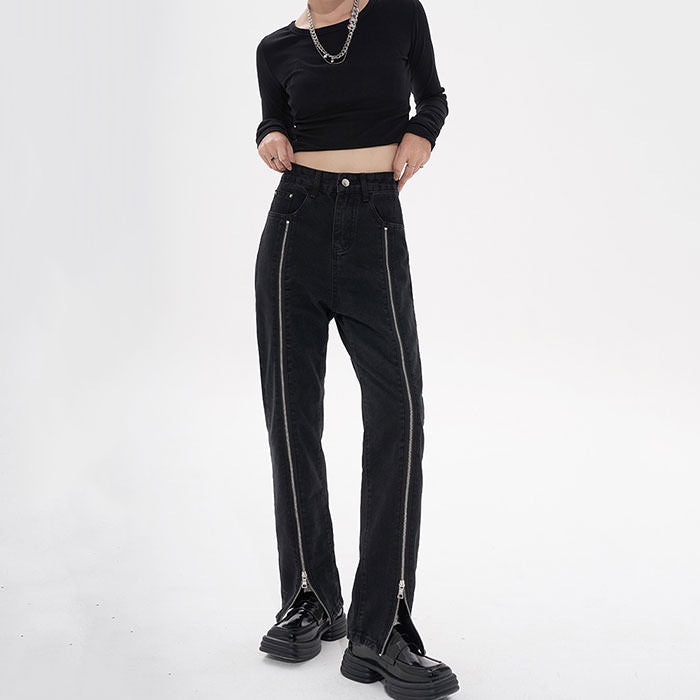 Zip Up Leg Grunge Jeans - Vedlit