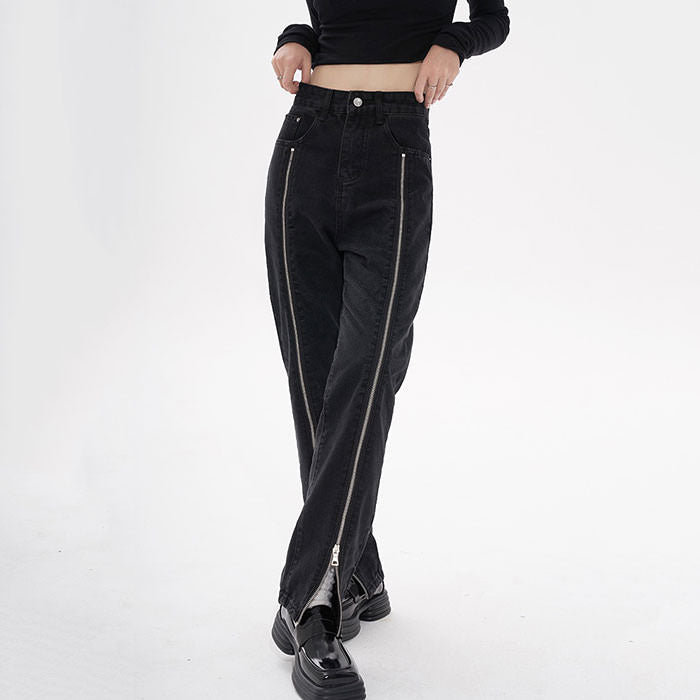 Zip Up Leg Grunge Jeans - Vedlit