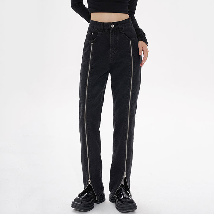Zip Up Leg Grunge Jeans - Vedlit