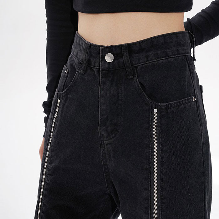 Zip Up Leg Grunge Jeans - Vedlit