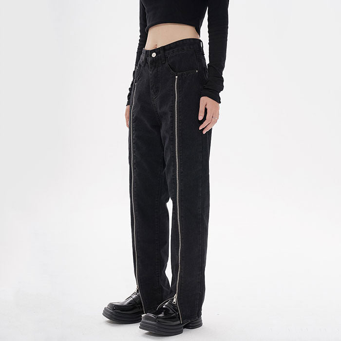 Zip Up Leg Grunge Jeans - Vedlit