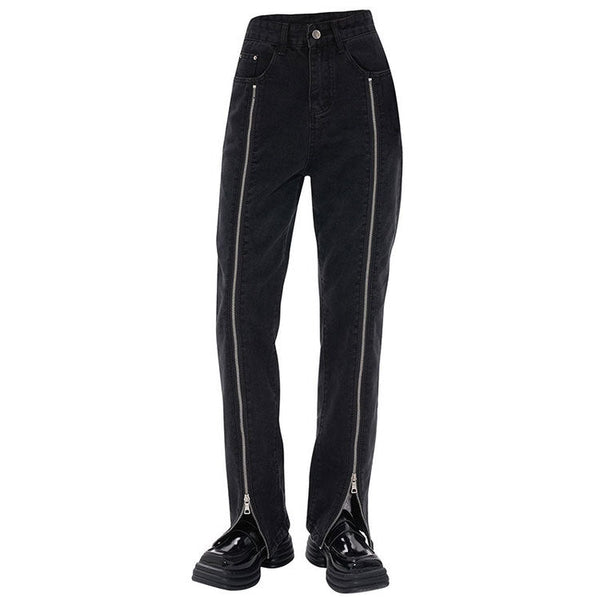 Zip Up Leg Grunge Jeans - Vedlit