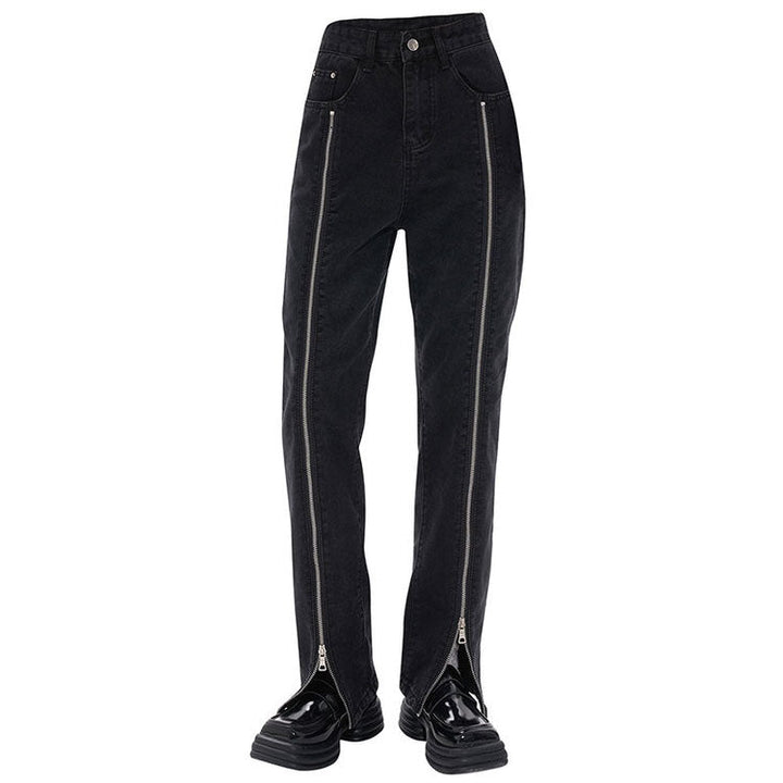 Zip Up Leg Grunge Jeans - Vedlit