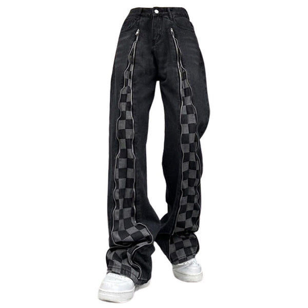 Zip Up Checker Jeans - Vedlit