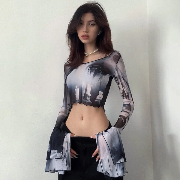 Abstract Gothic Mesh Top - Vedlit