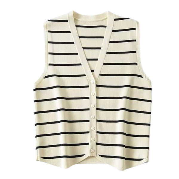 Like a French Striped Button Up Vest - Vedlit