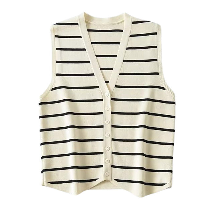 Like a French Striped Button Up Vest - Vedlit