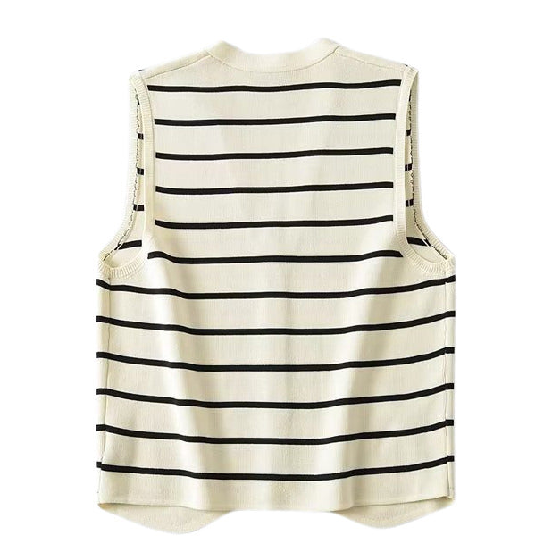 Like a French Striped Button Up Vest - Vedlit
