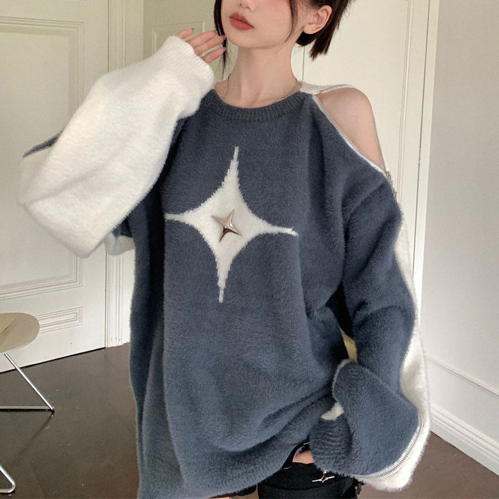 White Star Open-Shoulder Sweater - Vedlit