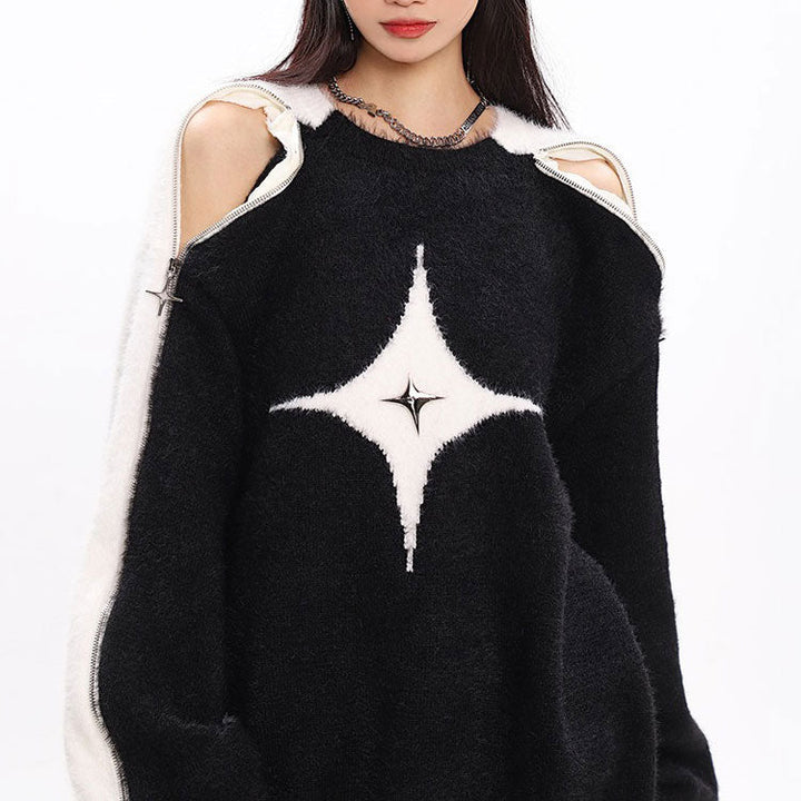 White Star Open-Shoulder Sweater - Vedlit