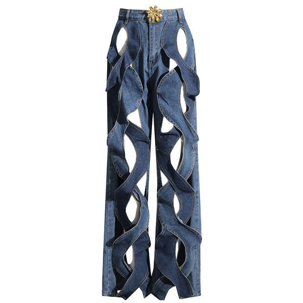 Showgirl Hollow Out Criss Cross Jeans - Vedlit