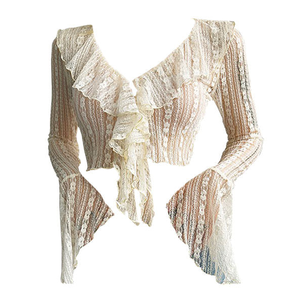 Portrait Mode Ruffle Lace Top - Vedlit