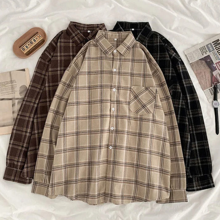 Casual Friday Aesthetic Plaid Shirt - Vedlit