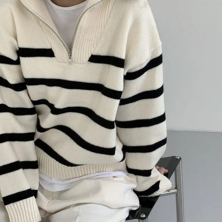 Old Money Zip Up Striped Sweater - Vedlit