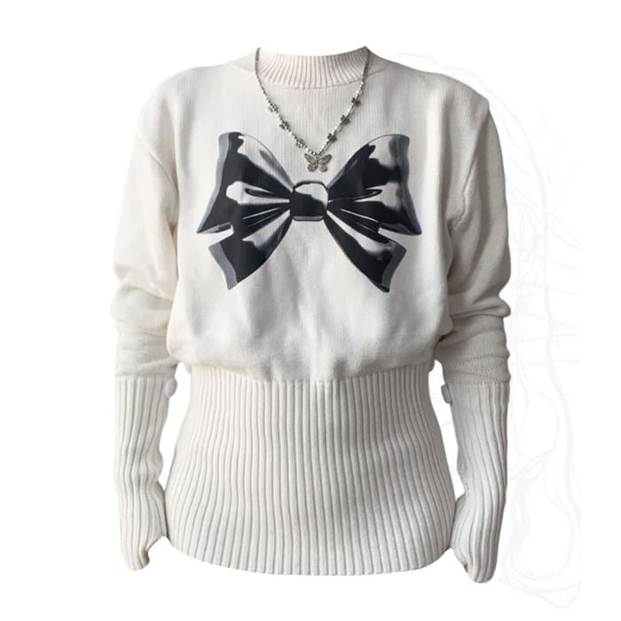 Soft Girl Aesthetic Bow Jumper - Vedlit