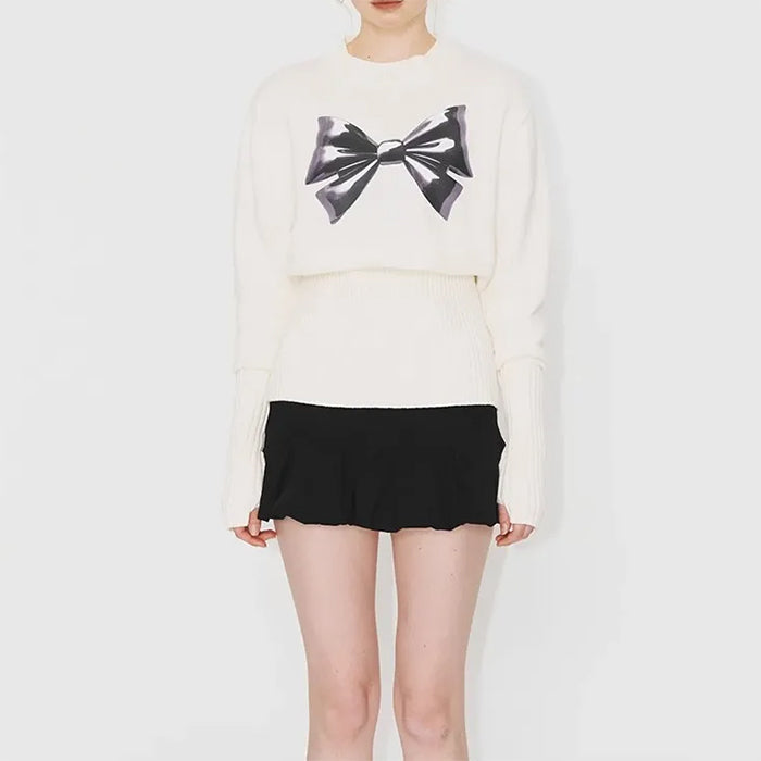 Soft Girl Aesthetic Bow Jumper - Vedlit