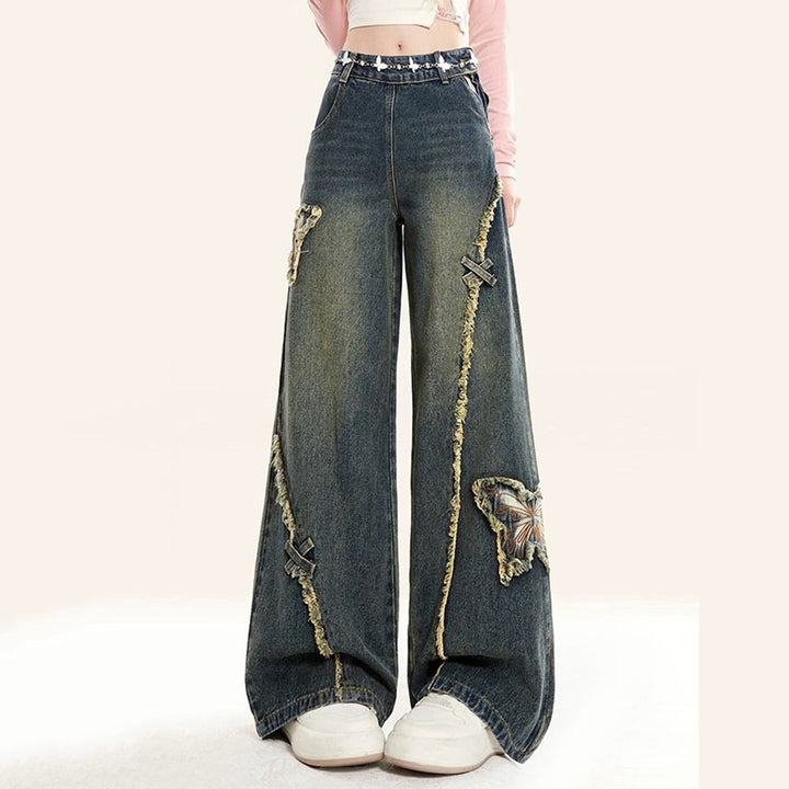 Aesthetic Butterfly Flared Jeans - Vedlit