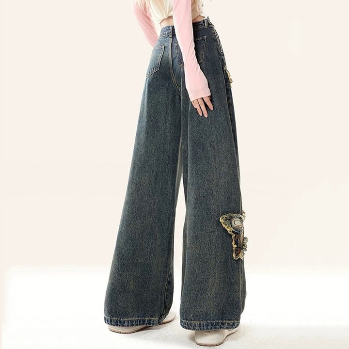 Aesthetic Butterfly Flared Jeans - Vedlit