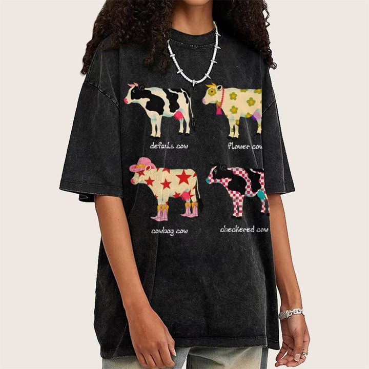 Indie Aesthetic Cow Graphic T-Shirt - Vedlit