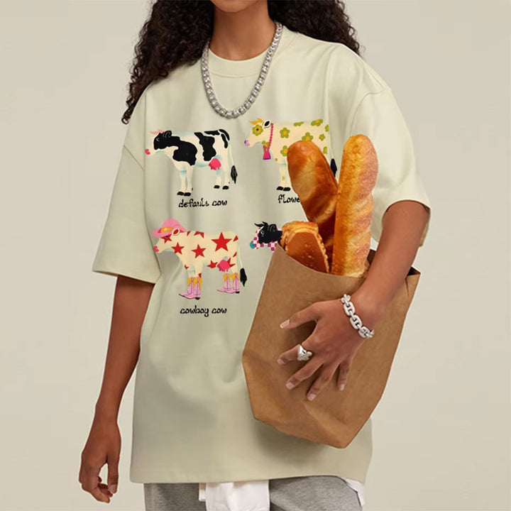 Indie Aesthetic Cow Graphic T-Shirt - Vedlit