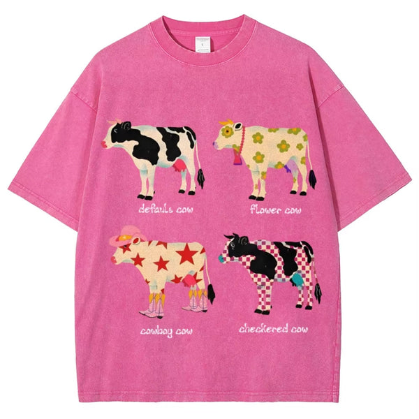 Indie Aesthetic Cow Graphic T-Shirt - Vedlit