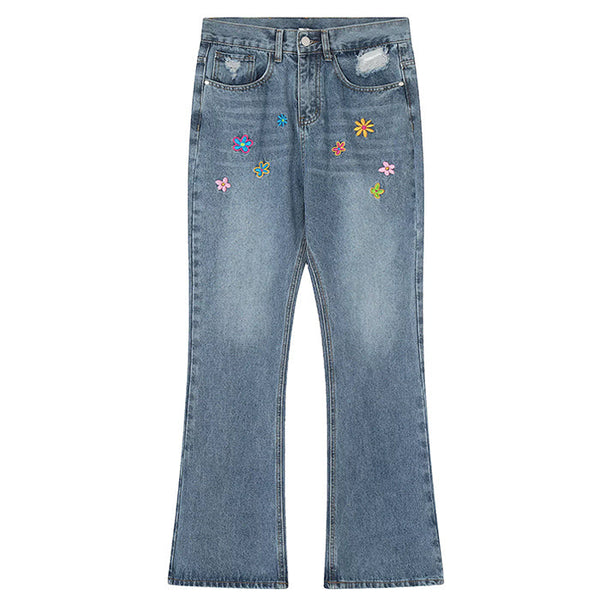 Indie Aesthetic Flower Embroidery Jeans - Vedlit