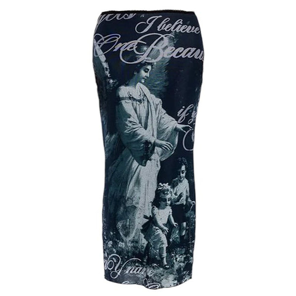 Angel Print Maxi Skirt - Vedlit