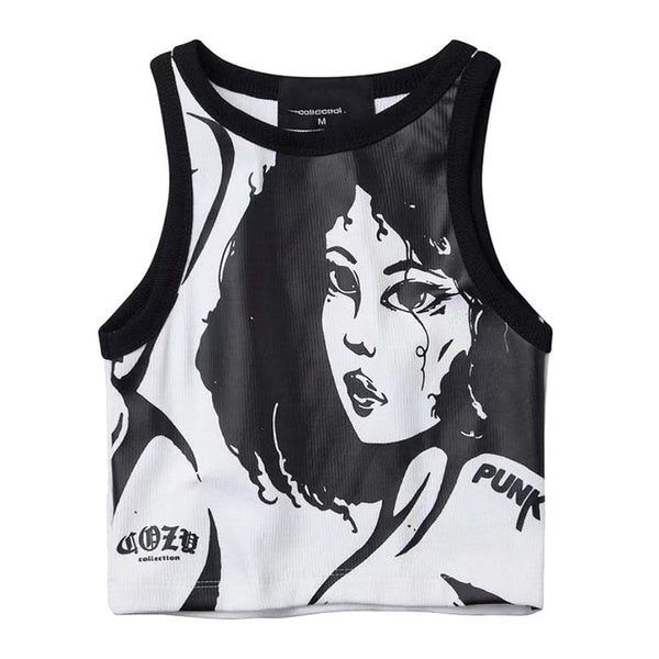 Girl Print Aesthetic Ribbed Top - Vedlit