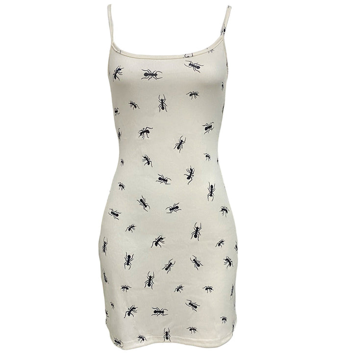 All Over Ant Print Ribbed Slip Dress - Vedlit