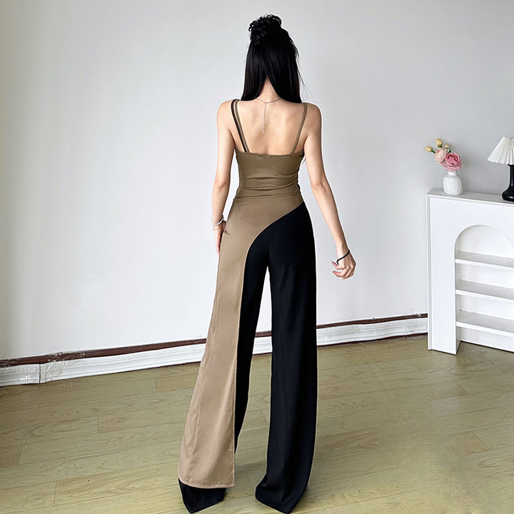 Asymmetric Contrast Drape Spaghetti Strap Top - Vedlit