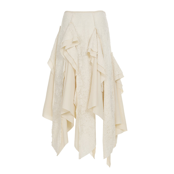 Asymmetrical Boho Maxi Skirt with Draped Layers in Ivory - Vedlit
