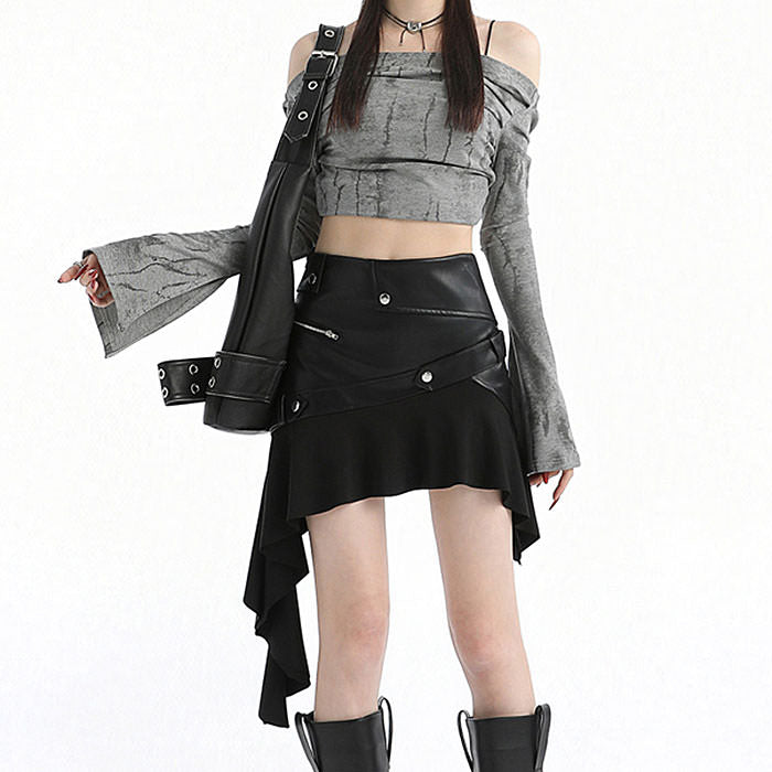 Rock The Scene Asymmetric Leather Skirt - Vedlit