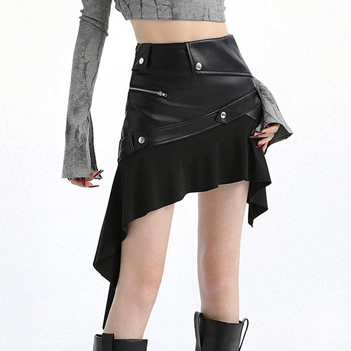 Rock The Scene Asymmetric Leather Skirt - Vedlit