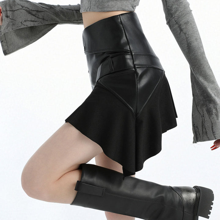 Rock The Scene Asymmetric Leather Skirt - Vedlit