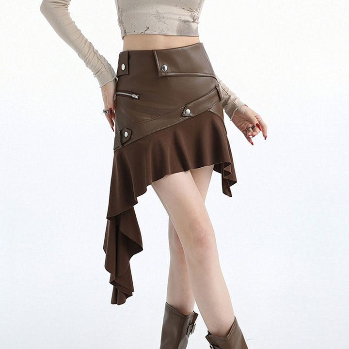 Rock The Scene Asymmetric Leather Skirt - Vedlit