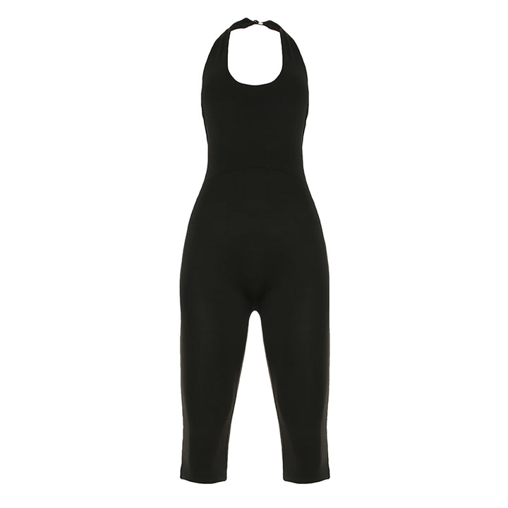 Backless Halter Jumpsuit with Scoop Neck & Capri Fit - Vedlit