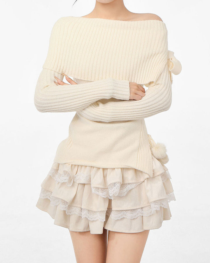 Balletcore Of Shoulder Sweater - Vedlit