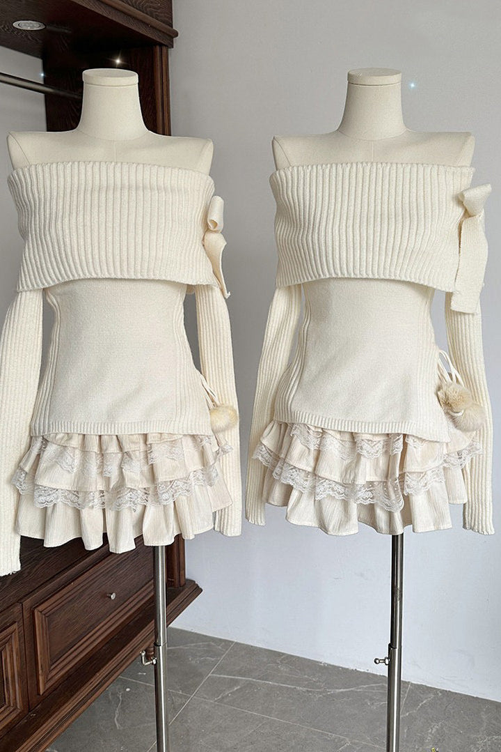 Balletcore Of Shoulder Sweater - Vedlit